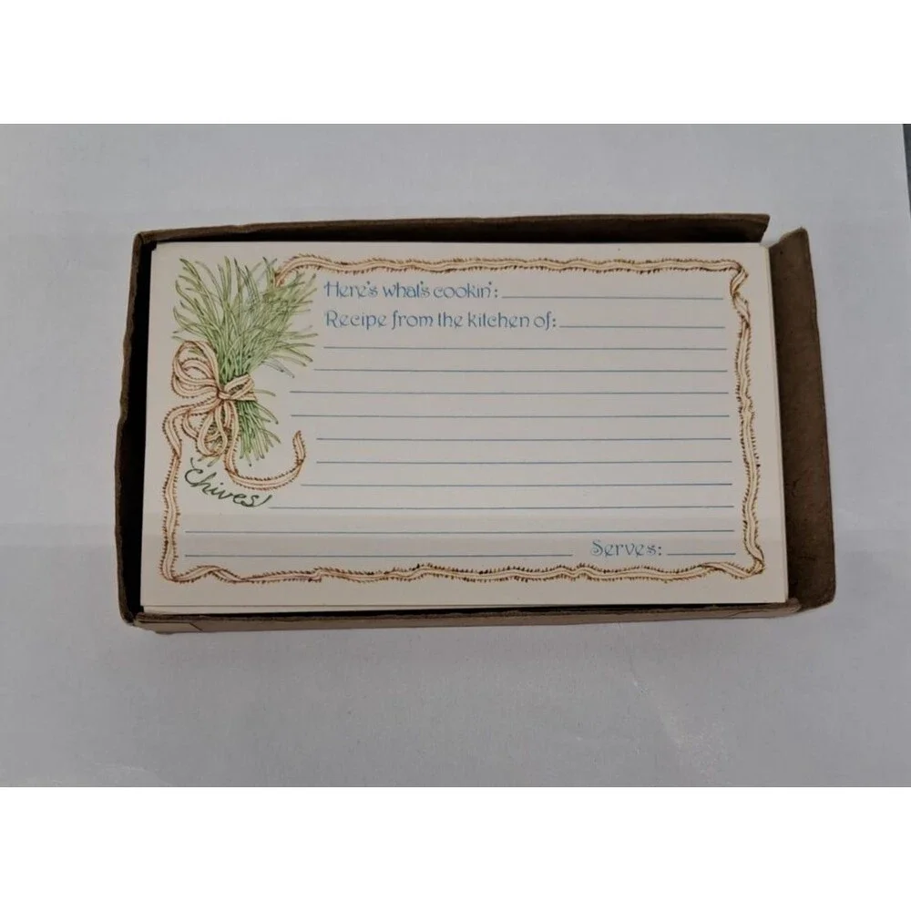 VTG Current Inc Recipe Cards Box Here's Whats Cookin' Set Thyme Chives Stove
